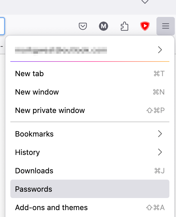 Click the three lines menu and go down to Passwords
